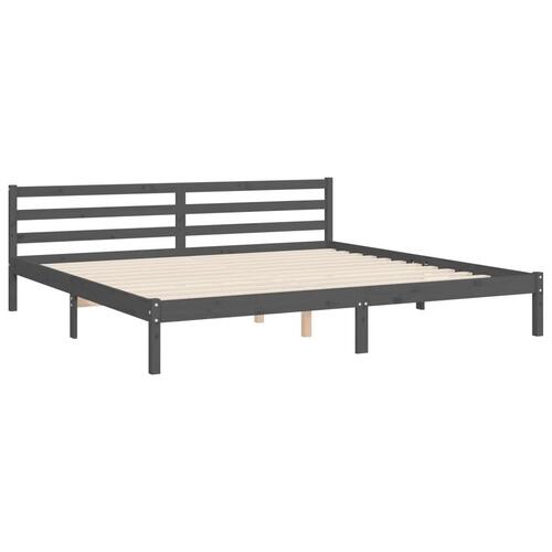 Sengeramme med sengegavl 200x200 cm massivt træ grå