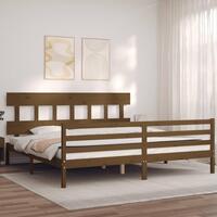 Sengeramme med sengegavl 200x200 cm massivt træ gyldenbrun