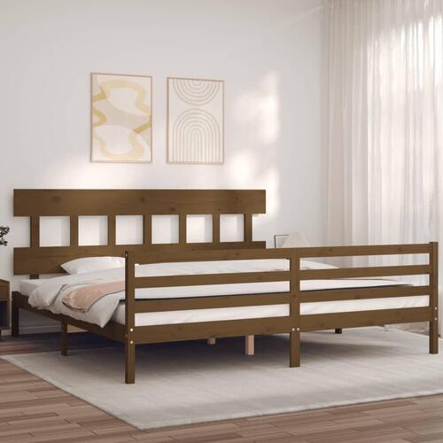 Sengeramme med sengegavl 200x200 cm massivt træ gyldenbrun