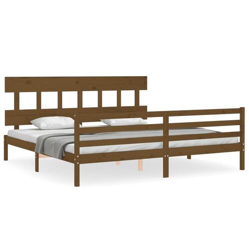 Sengeramme med sengegavl 200x200 cm massivt træ gyldenbrun