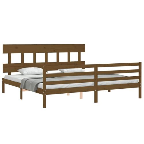 Sengeramme med sengegavl 200x200 cm massivt træ gyldenbrun