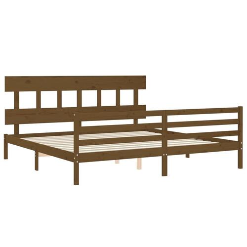 Sengeramme med sengegavl 200x200 cm massivt træ gyldenbrun