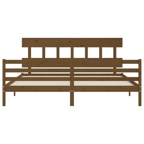Sengeramme med sengegavl 200x200 cm massivt træ gyldenbrun