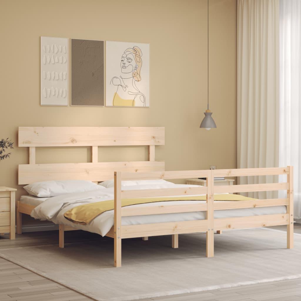 Sengeramme med sengegavl kingsize massivt træ