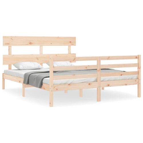 Sengeramme med sengegavl kingsize massivt træ