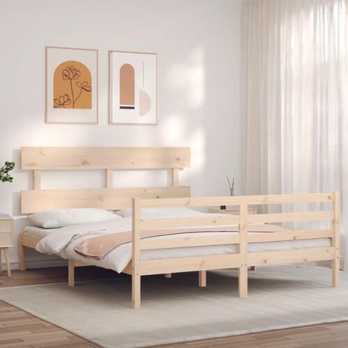 Sengeramme med sengegavl kingsize massivt træ