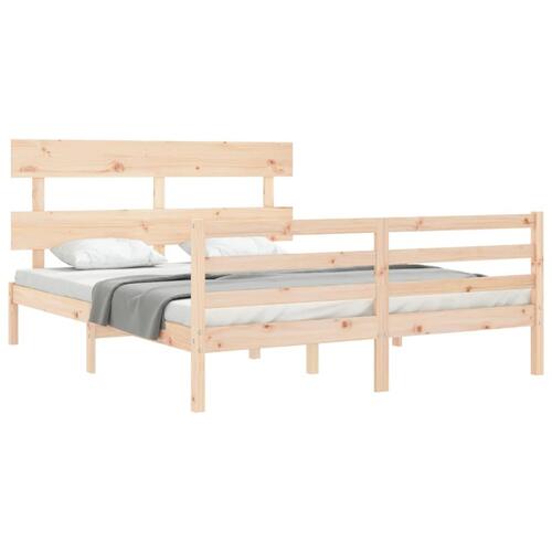 Sengeramme med sengegavl kingsize massivt træ