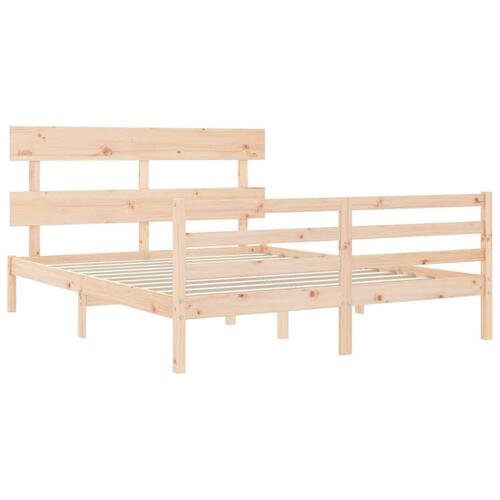 Sengeramme med sengegavl kingsize massivt træ