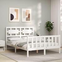 Sengeramme med sengegavl 140x200 cm massivt træ hvid
