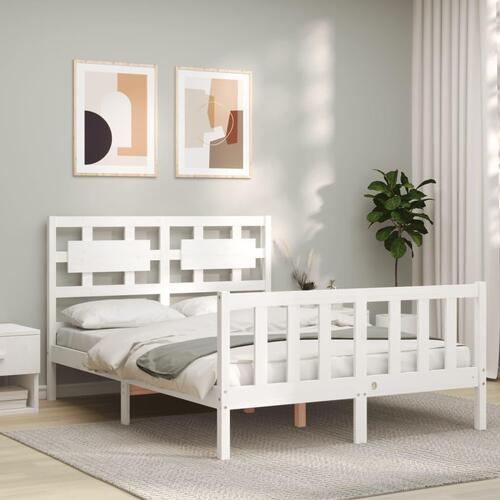 Sengeramme med sengegavl 140x200 cm massivt træ hvid