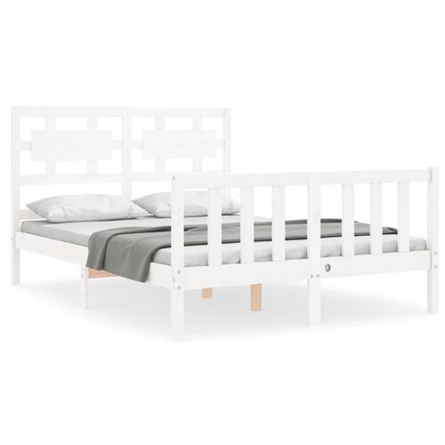 Sengeramme med sengegavl 140x200 cm massivt træ hvid