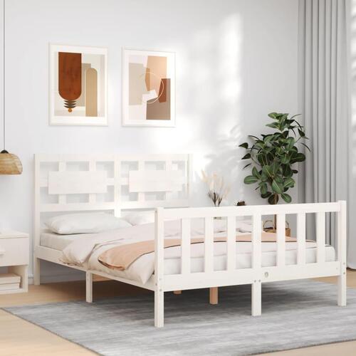 Sengeramme med sengegavl 140x200 cm massivt træ hvid