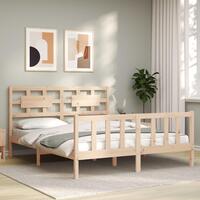 Sengeramme med sengegavl kingsize massivt træ