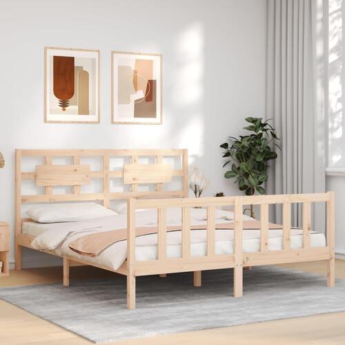 Sengeramme med sengegavl kingsize massivt træ