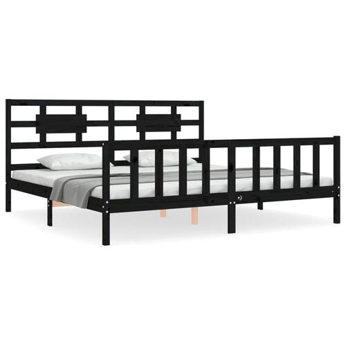 Sengeramme med sengegavl 200x200 cm massivt træ sort