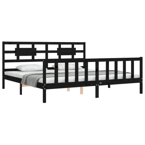 Sengeramme med sengegavl 200x200 cm massivt træ sort