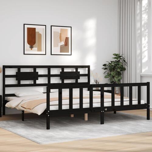 Sengeramme med sengegavl 200x200 cm massivt træ sort