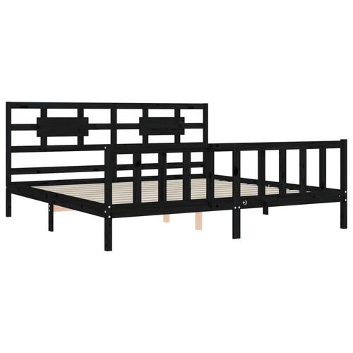 Sengeramme med sengegavl 200x200 cm massivt træ sort