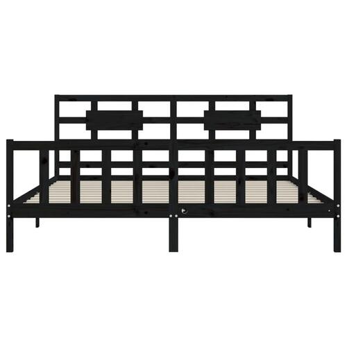 Sengeramme med sengegavl 200x200 cm massivt træ sort