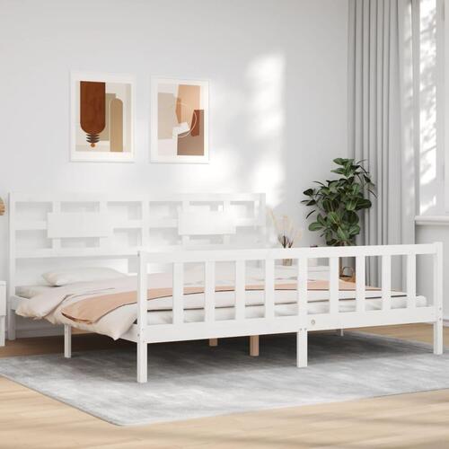 Sengeramme uden madras 200x200 cm massivt fyrretræ hvid