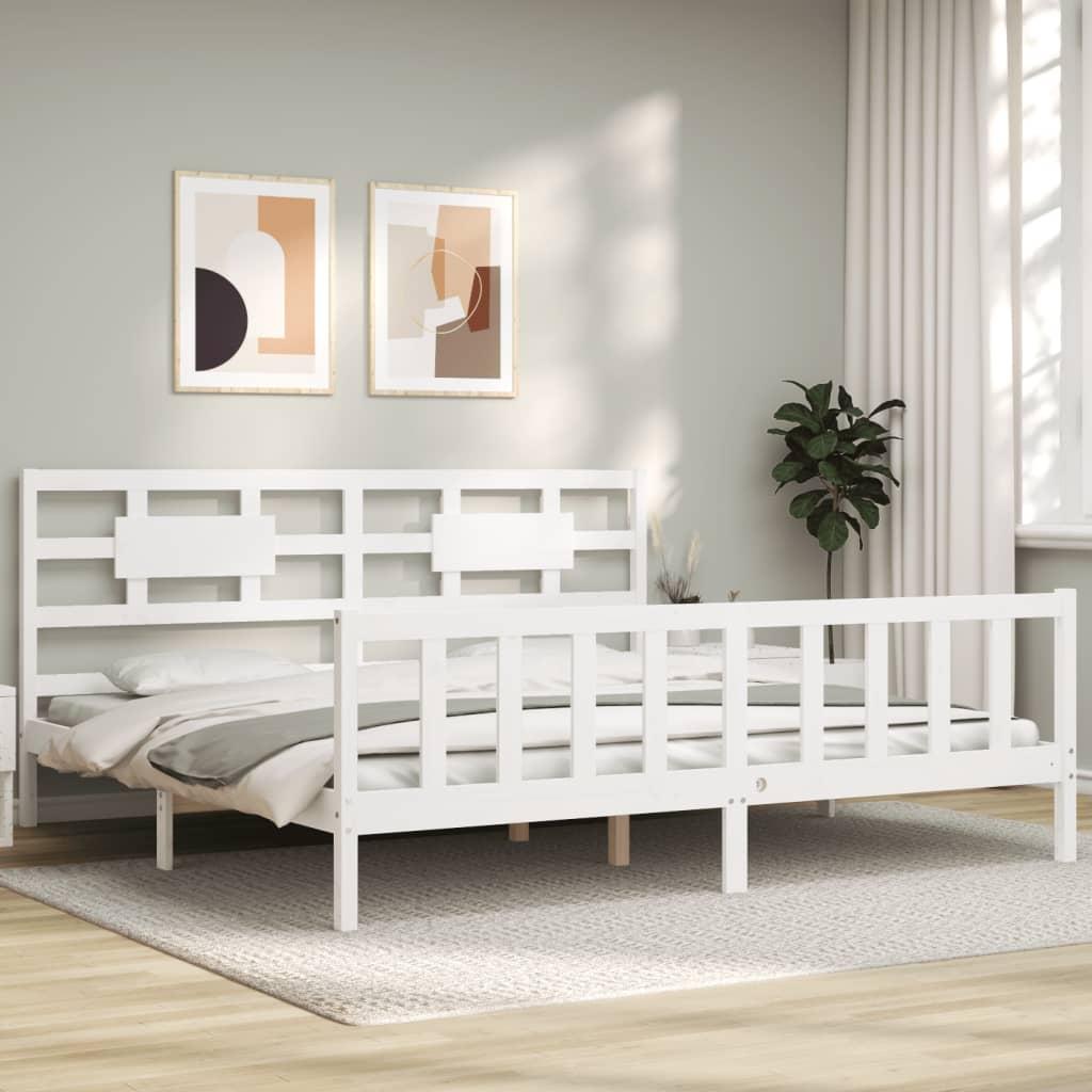 Sengeramme med sengegavl Super King Size massivt træ hvid