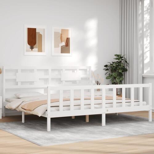 Sengeramme med sengegavl Super King Size massivt træ hvid