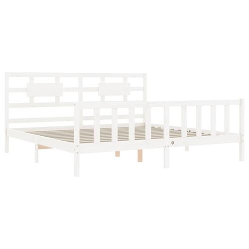 Sengeramme med sengegavl Super King Size massivt træ hvid