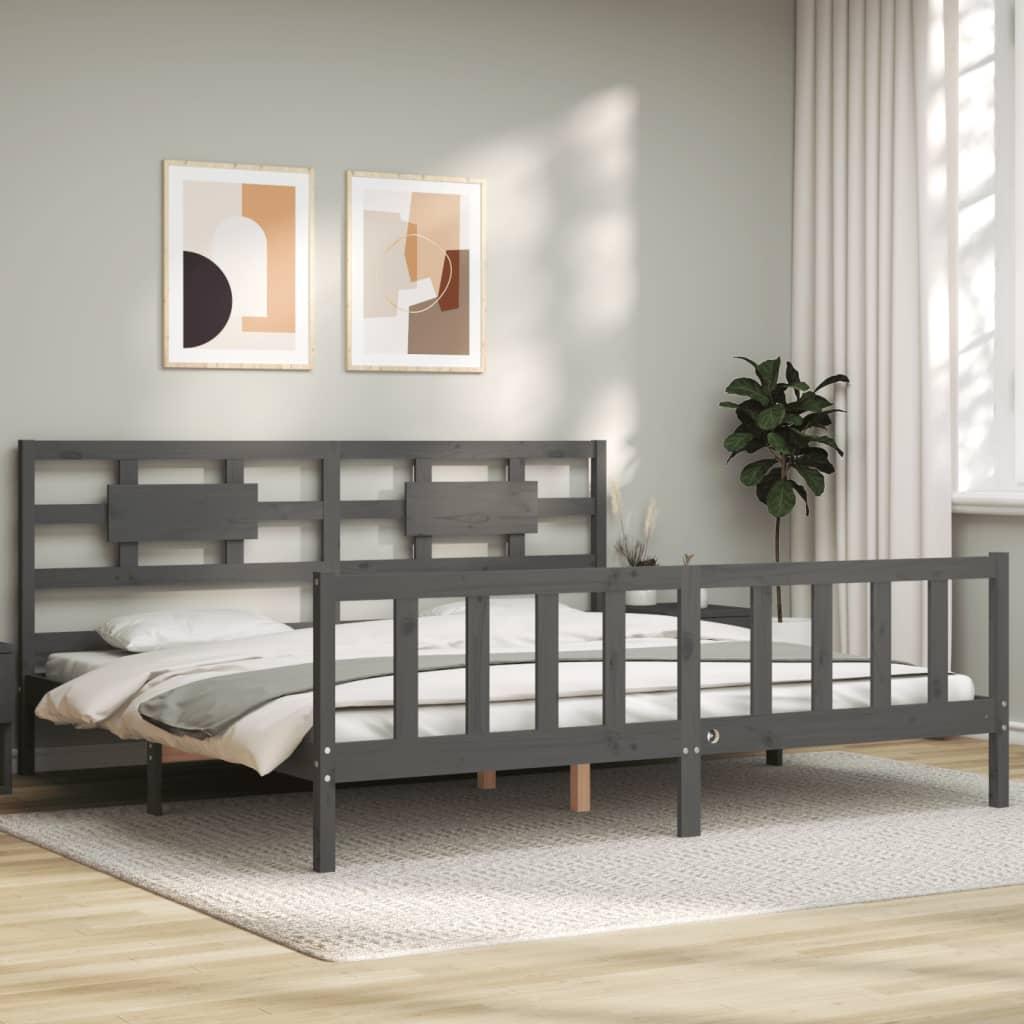 Sengeramme med sengegavl 200x200 cm massivt træ grå