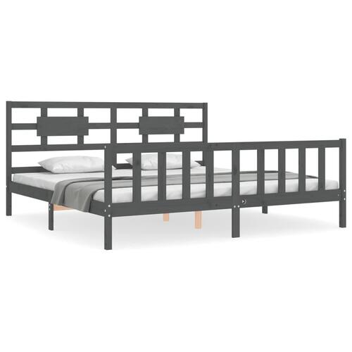 Sengeramme med sengegavl 200x200 cm massivt træ grå