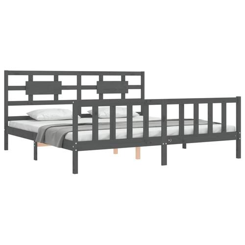 Sengeramme med sengegavl 200x200 cm massivt træ grå