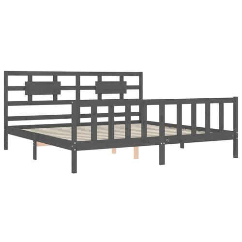 Sengeramme med sengegavl 200x200 cm massivt træ grå