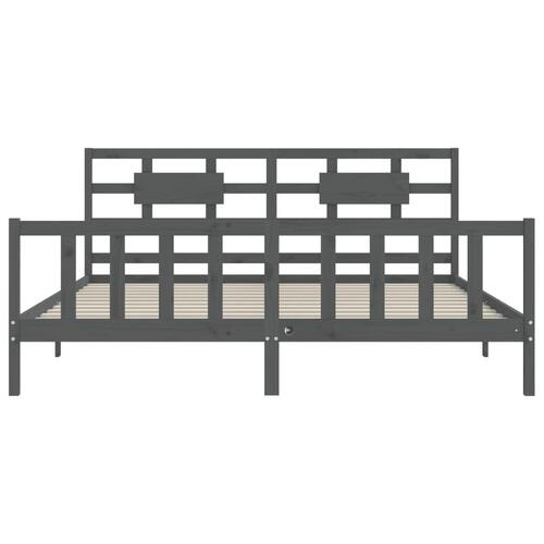 Sengeramme med sengegavl 200x200 cm massivt træ grå