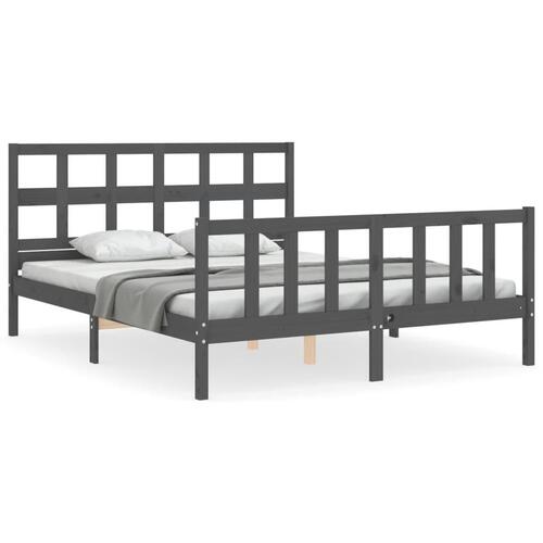 Sengeramme med sengegavl kingsize massivt træ grå