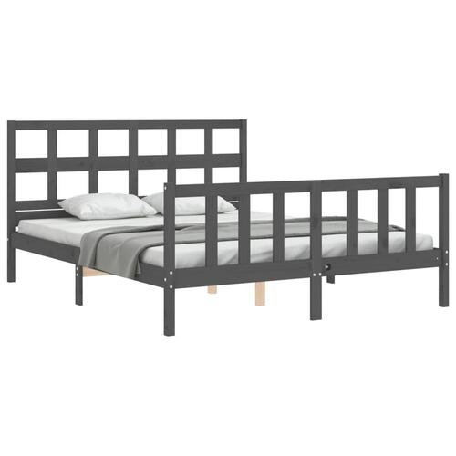 Sengeramme med sengegavl kingsize massivt træ grå
