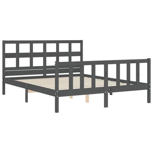 Sengeramme med sengegavl kingsize massivt træ grå