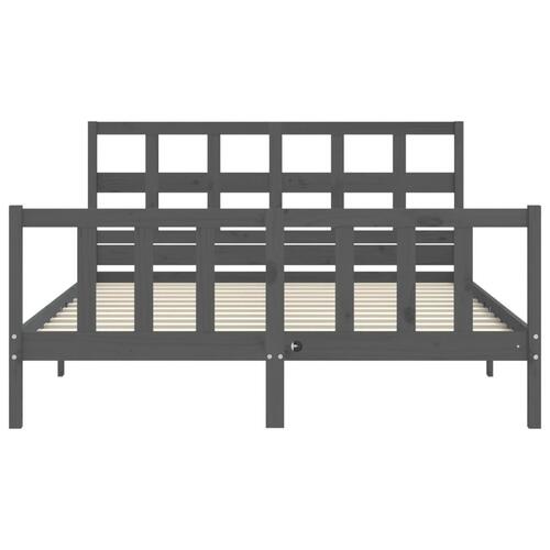 Sengeramme med sengegavl kingsize massivt træ grå