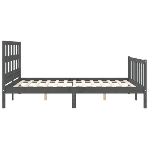 Sengeramme med sengegavl kingsize massivt træ grå