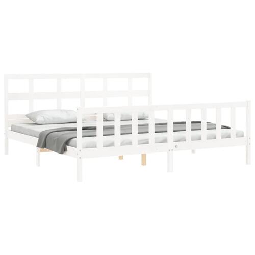 Sengeramme med sengegavl Super King Size massivt træ hvid