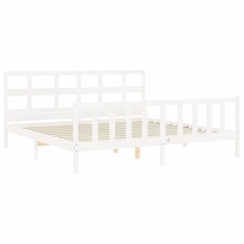 Sengeramme med sengegavl Super King Size massivt træ hvid