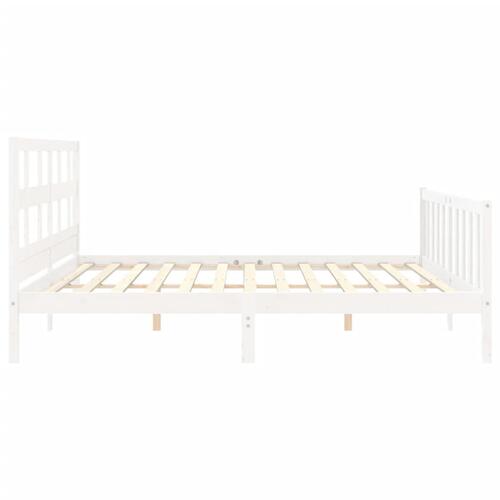 Sengeramme med sengegavl Super King Size massivt træ hvid