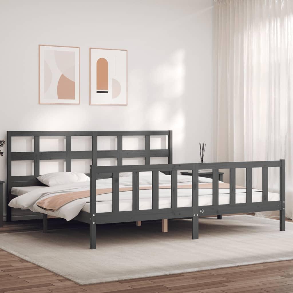 Sengeramme med sengegavl Super King Size massivt træ grå
