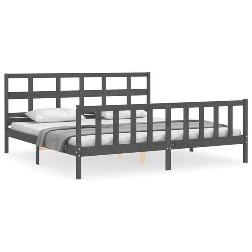 Sengeramme med sengegavl Super King Size massivt træ grå