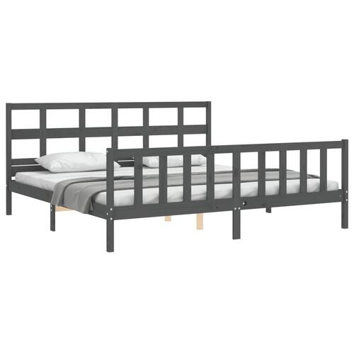 Sengeramme med sengegavl Super King Size massivt træ grå