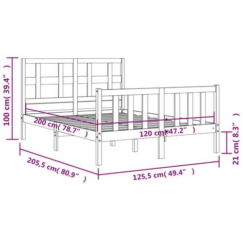 Sengeramme uden madras 120x200 cm massivt fyrretræ hvid
