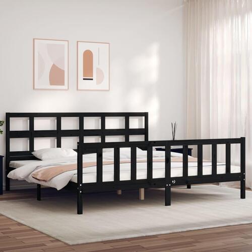 Sengeramme med sengegavl 200x200 cm massivt træ sort