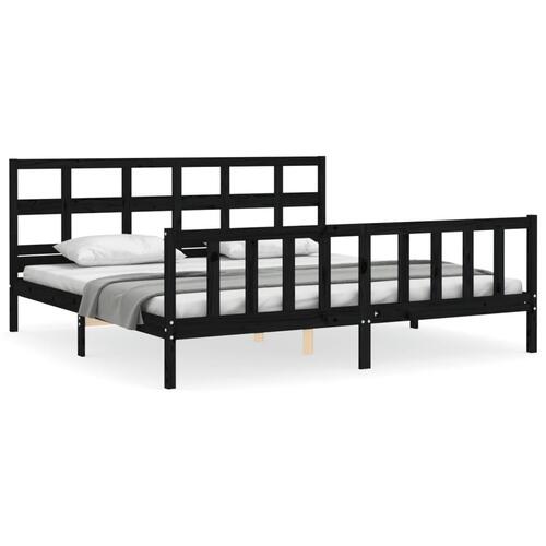 Sengeramme med sengegavl 200x200 cm massivt træ sort