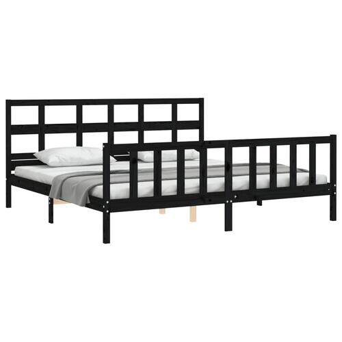Sengeramme med sengegavl 200x200 cm massivt træ sort