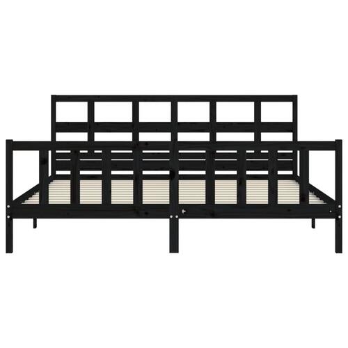 Sengeramme med sengegavl 200x200 cm massivt træ sort