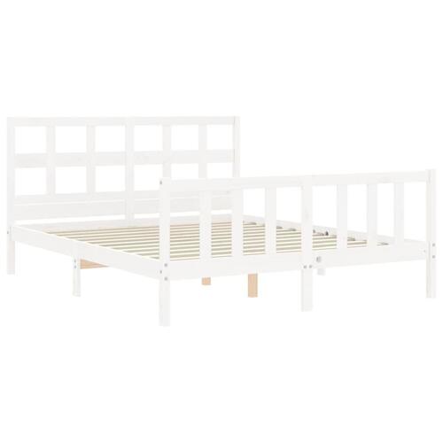 Sengeramme med sengegavl kingsize massivt træ hvid
