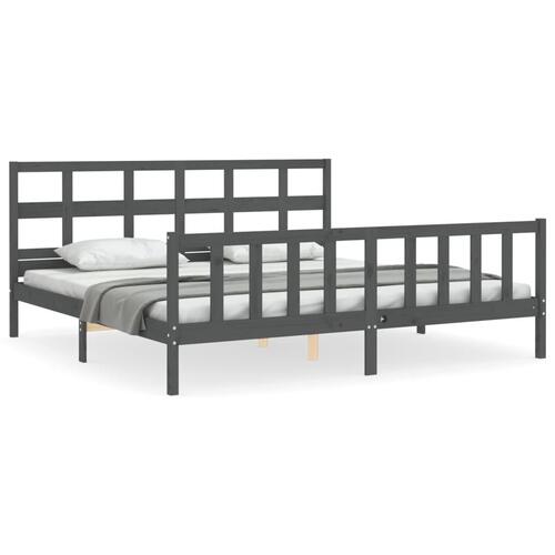 Sengeramme med sengegavl 200x200 cm massivt træ grå